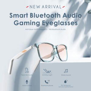 Smart Bluetooth Audio Gaming Eyeglasses with Microphone,Open Ear Headphones, Anti-Blue Light, Stereo Sound,Voice Control Bluetooth Phone,IP67 Waterpro